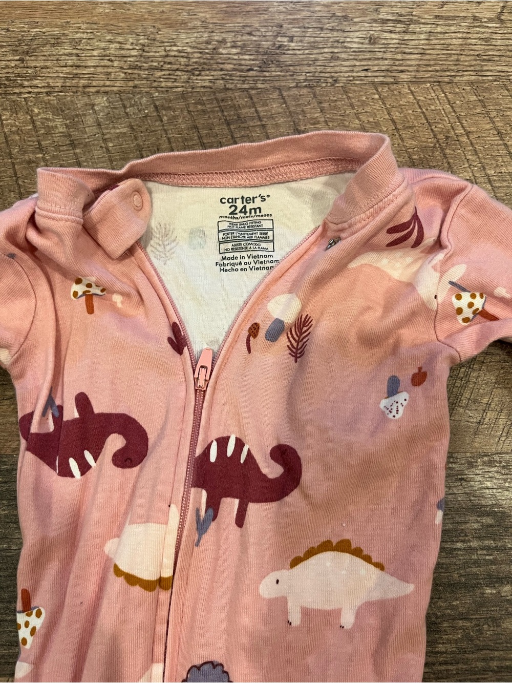 Carter's Pink Dinosaur Zip Footie Pajamas